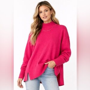 Free People Vibrant Pink Crew Neck Sweater